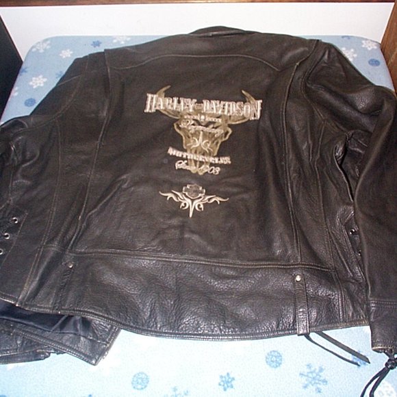 Rare Harley Davidson Leather Motorcycle Jacket Since 1903 painted Steer 3X - Picture 6 of 7